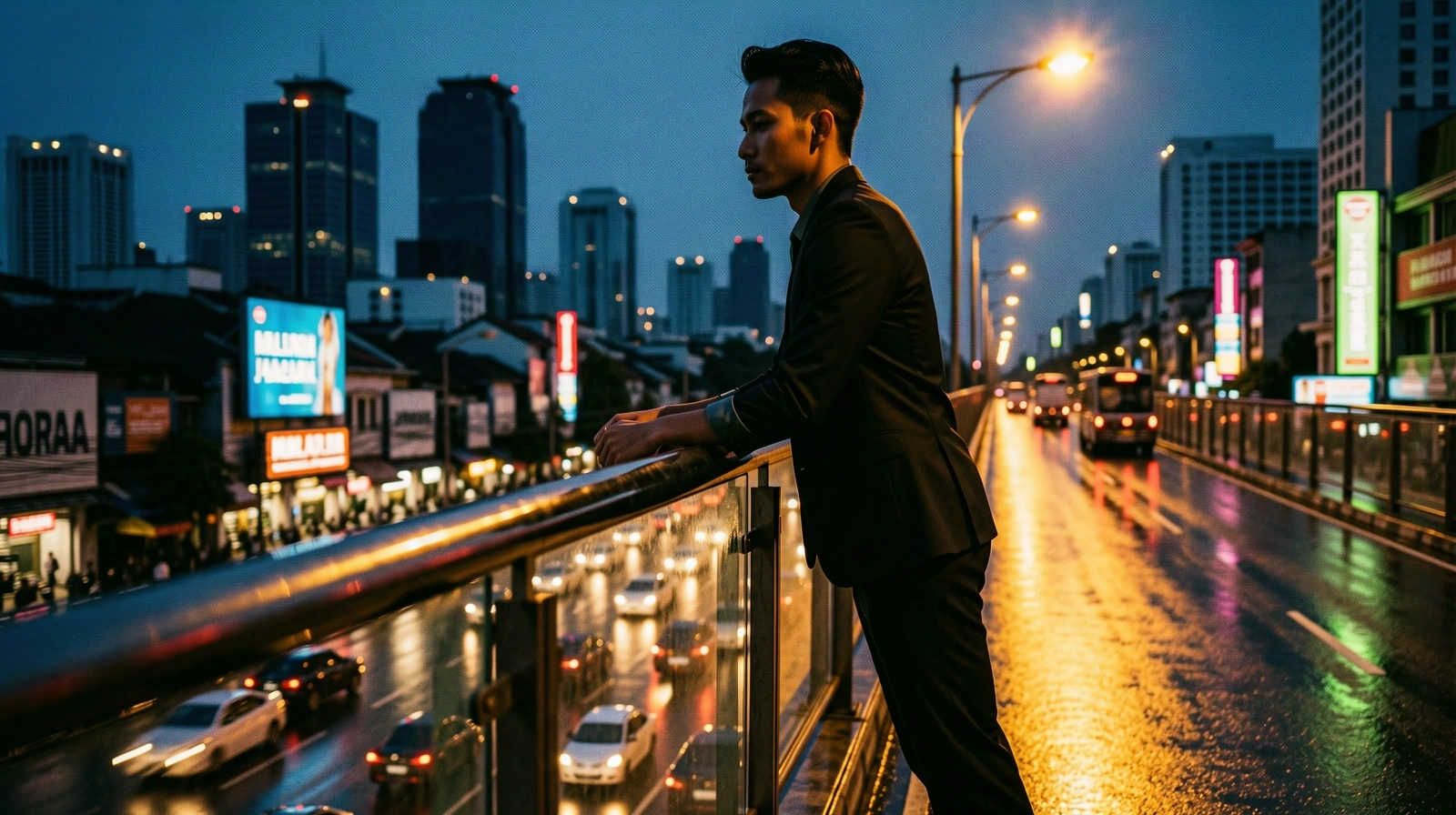 Urban Jakarta street scene at night